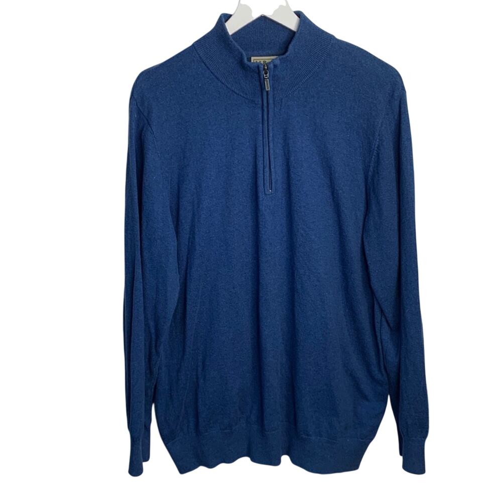 L.L. Bean Men’s Blue Cotton/Cashmere Sweater, Quarter-Zip M-047 Sz XL